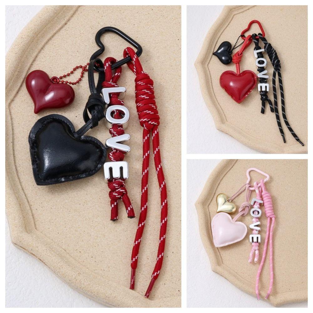 English Letter Heart Leather Rope Keychain Woven Rope Love Rope Bag Charm Birthday Parties
