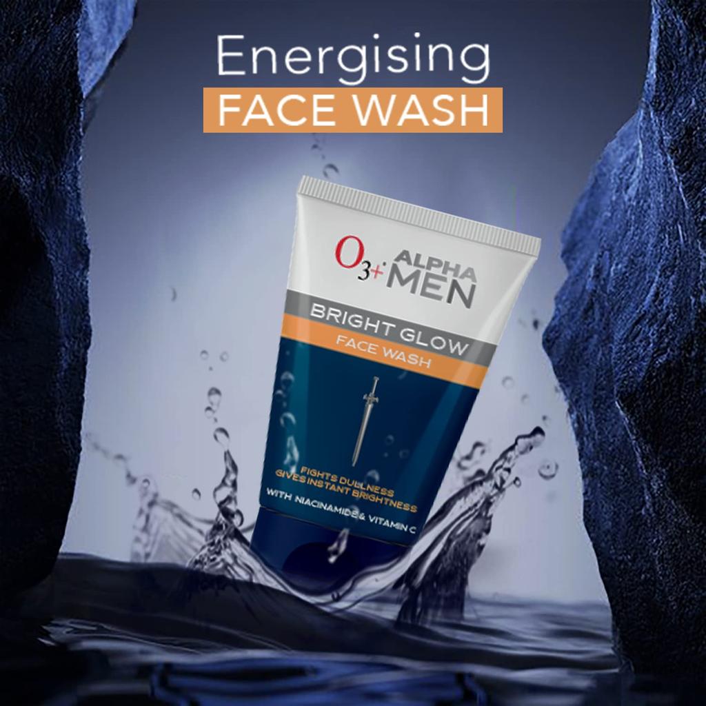 O3+ Alpha Men Bright Glow Gesichtswaschgel 100 g Peeling-Reiniger für strahlende Haut und tägliche Schmutzentfernung für Männer