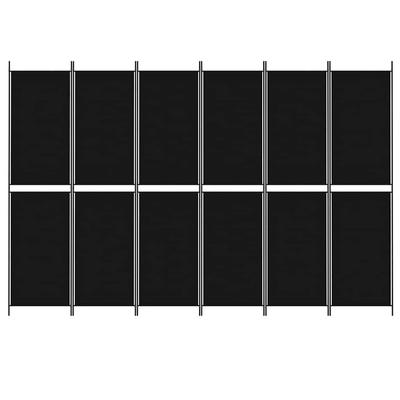 6 Piece Black Folding Screen 300 X 200 Cm Fabric