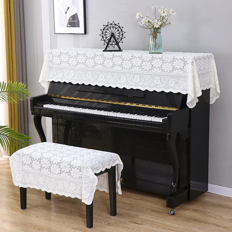 

French Style Modern Minimalist Piano Cover Lace Dust Cover Electronic Piano Fabric Covers Multi Purpose Living Room and Coffee Shop Decoration Fabric Stool cover 90x90cm 1PC