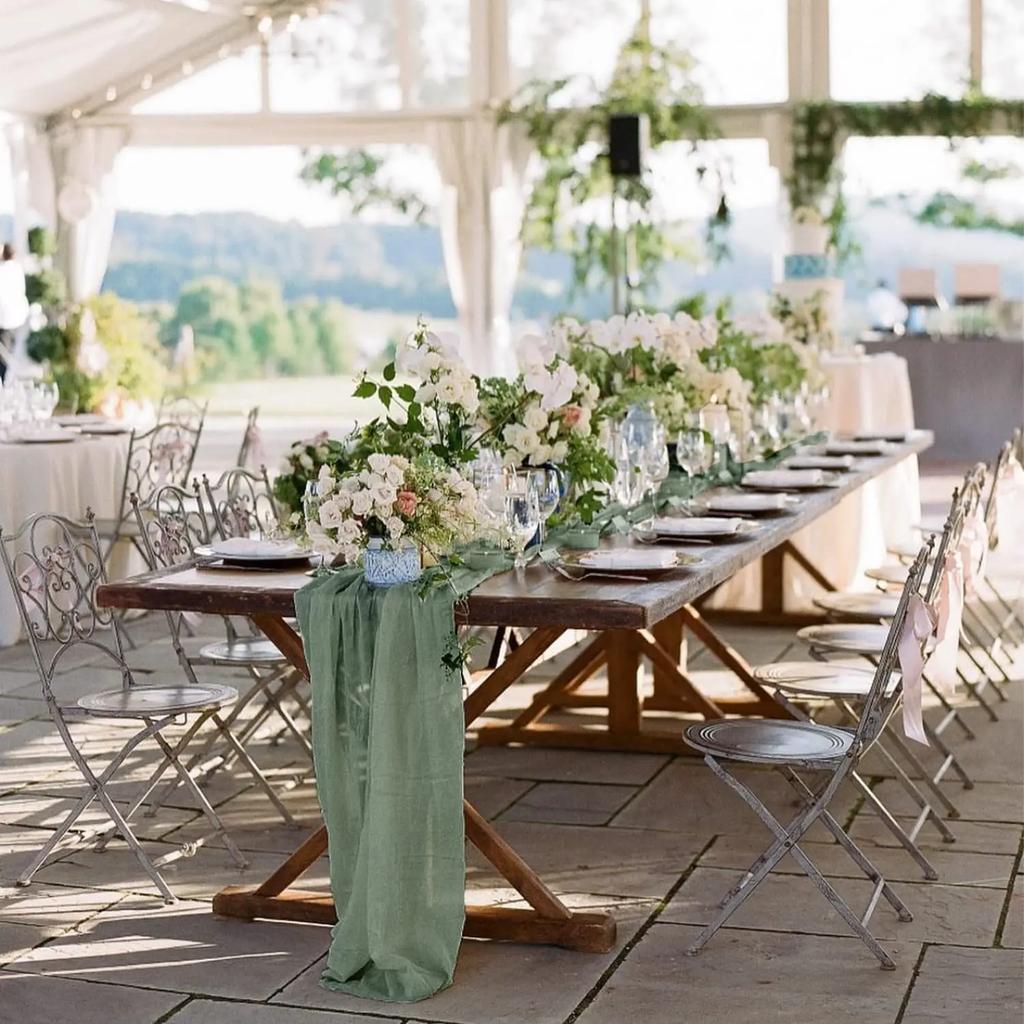 20/10/6 Pcs Cotton Gauze Table Runner Wedding Decoration Sage Green Cheesecloth Tablecloth Wedding Party Bridal Shower Decor