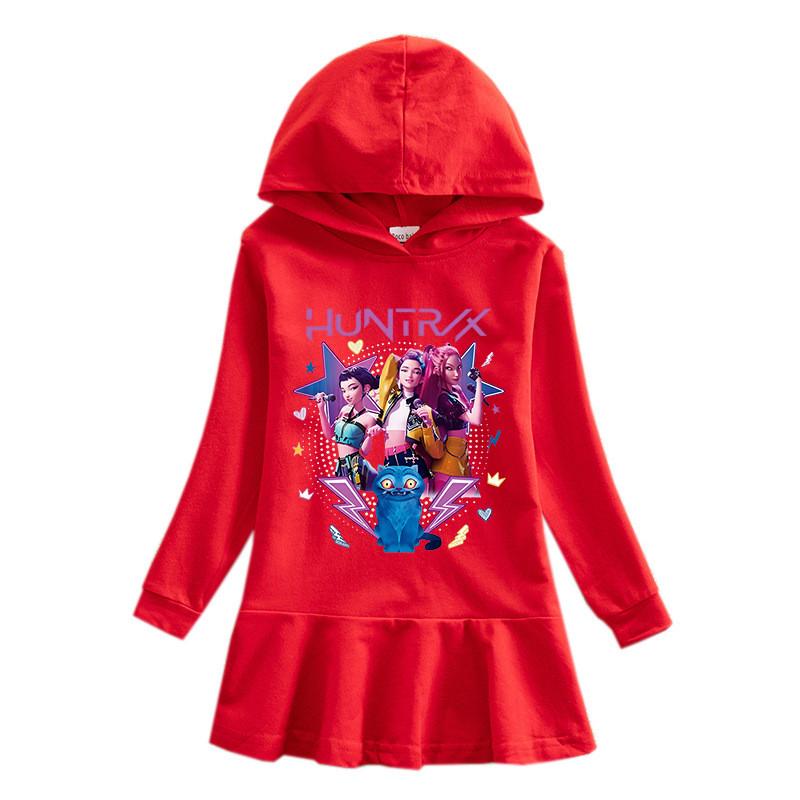 Girls Kpop Rumi Zoey Mira Hunters Printed Long Sleeves Hooded Dress
