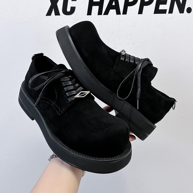 Derby Shoes Men's 2024 Spring and Autumn New Big Head Shoes Thick Sole Heightening Low Top Round Head Fashion Leather Shoes 1088-A