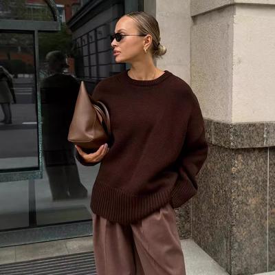 Dames Oversized Lange Mouw Truien Herfst Ronde Hals Geribbelde Brei Casual Zachte Pullover Trui Tops voor Vrouwen Losse Pasvorm Effen Gebreide Trui Outfit