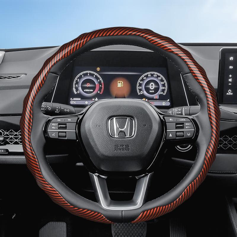 

Suitable for Honda Carbon Fiber Texture Steering Wheel Cover Snap-On Wave-Shaped Sports Design Protective Shell Crv Civic Accord Hrv City Passport Pil коричневый