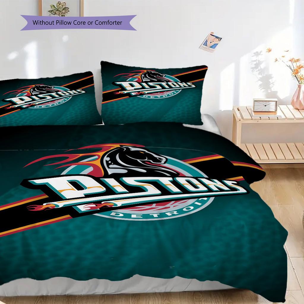 Detroit Pistons Basketball Spirit Three-piece set(1 * duvet cover + 2 * pillowcase, without core) Duvet cover and pillowcase Soft and comfortable