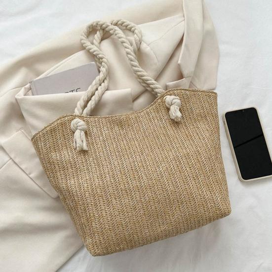 Women Straw Shoulder Bag Large Capacity Tote Bag Zipper Closure Casual Beach Bag for Daily Outings Travel Vacation Work