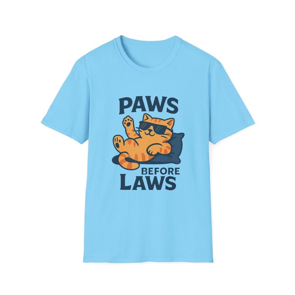 

Unisex Softstyle T-Shirt Paws Before Laws Funny Cat Graphic Tabby Rebel Tee 2XL