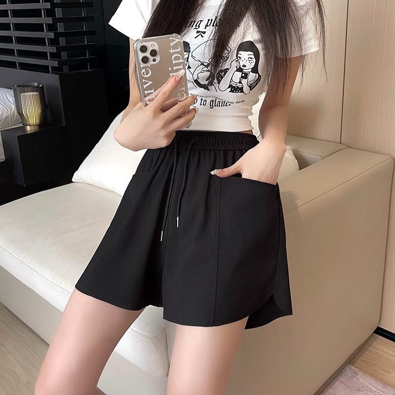 Casual Shorts Women's Summer Slim High-waisted Drawstring Pocket Sports Three-quarter Pants Loose and Slim
