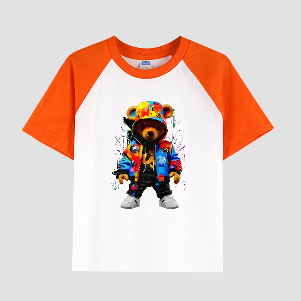 Boys' Casual Short Sleeve T-Shirt Featuring Sleeve Insert, Cotton Fabric, Kids' Fashionable Summer Top