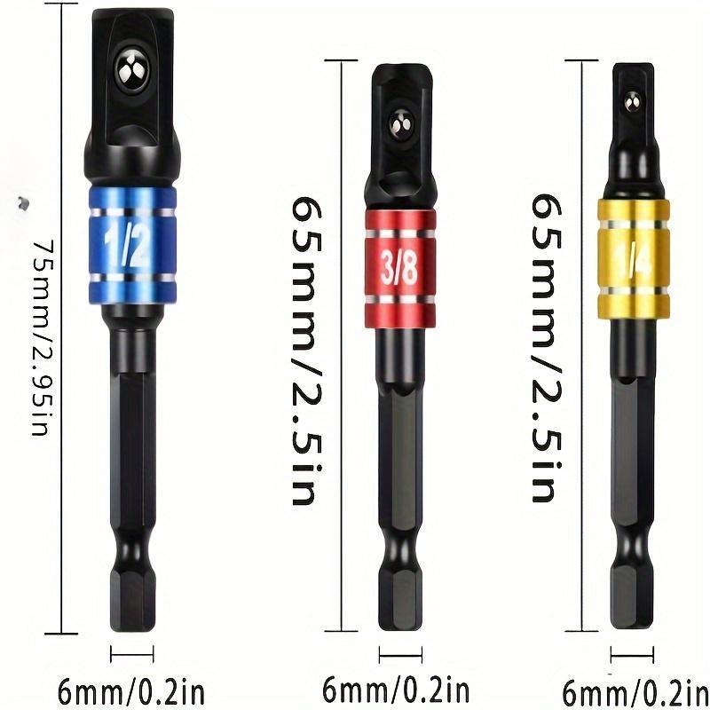 7pcs Impact Extension & Socket Adapter Set - 1/4", 3/8", 1/2" Hex Shank to Square Drive Converter Kit for DIY Home Improvement, Drill Bits