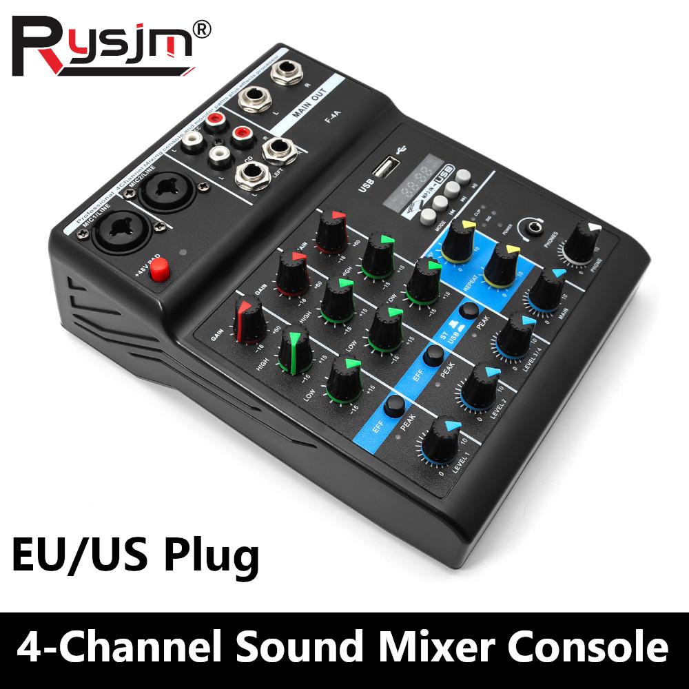New Professional 4-Channel Sound Mixer Console Mini Audio Mixer Sound Card Computer Input 48v Power USB Computer Record NA4