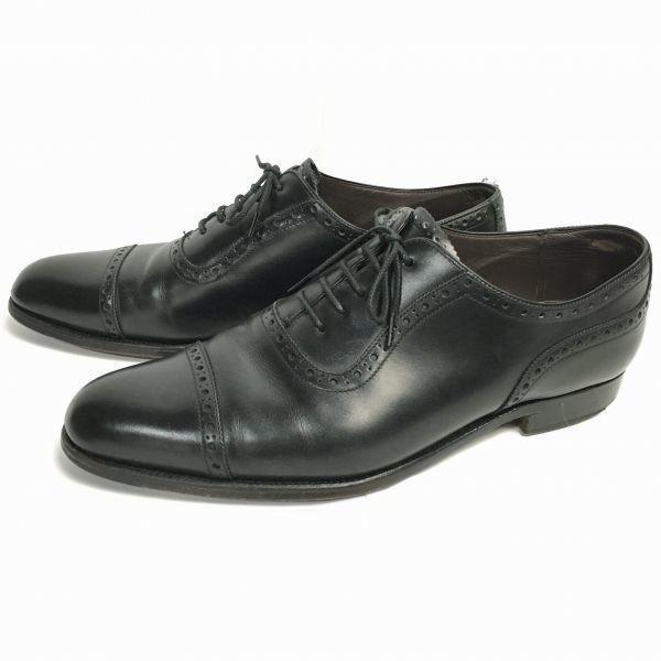 USED/Otsuka Seika/ Semi Brogue Cap Toe Business Shoes Black size 8.5 26.5-27.0 Men's Made in Japan
