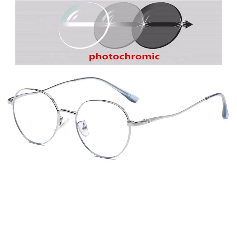 Diopter 0 -0.5 -0.75 Up To -6.0 Alloy Metal Female Male Blue Light Blocking Polygon With Prescription Spectacles Myopia Photochromic Eyeglasses