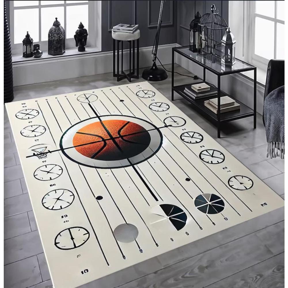 Basketball Court Carpet Mat Rug Home Decoration 3D Optical Illusion Game Court Floor Area Rug Living Room Bedroom Sport Theme