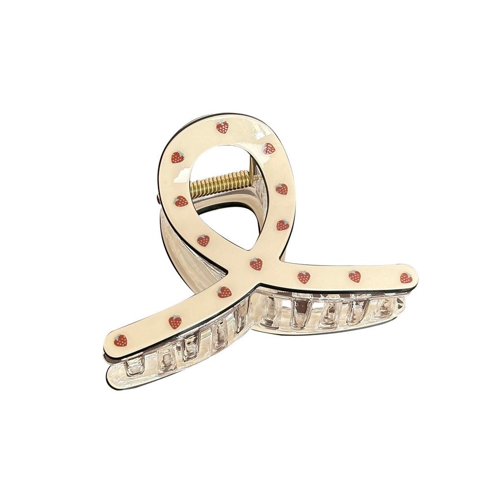 Trendy Hair Large Claw Clips Featuring Floral And Strawberry Prints For Women