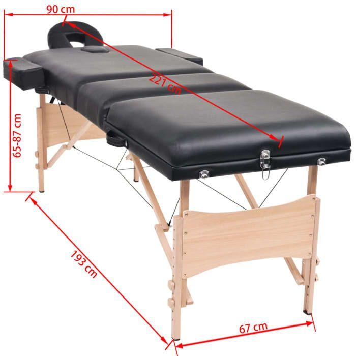 VidaXL Table de massage pliable et tabouret 10 cm d'épaisseur Noir 110157