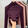 Turtleneck Bottoming Shirt Women's New Women's Clothing Solid Color Simple Long-sleeved T-shirt Velvet Warm Inner Waist Top