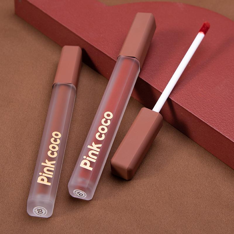 Pink Coco Satin Powder Mist Lip Glaze Silky Color Lock Lip Mud Romantic Escape Long-Lasting Beauty for Busy Girls