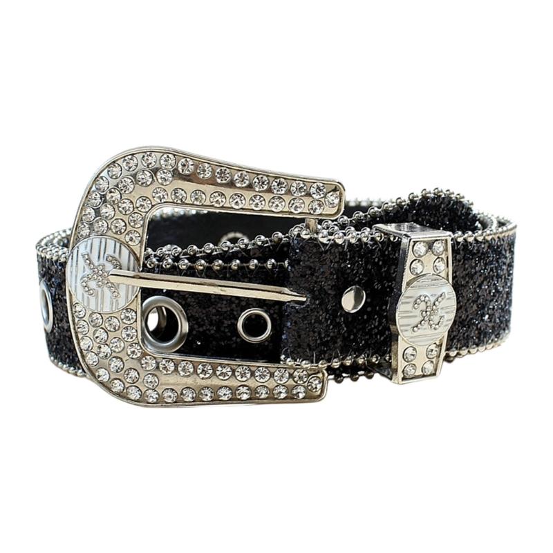 Women Large Eyelet Belt for Jeans Skirt Bead Trim PU Leather Belt Subculture Pants Belt  Girl Clothing Waist Decors