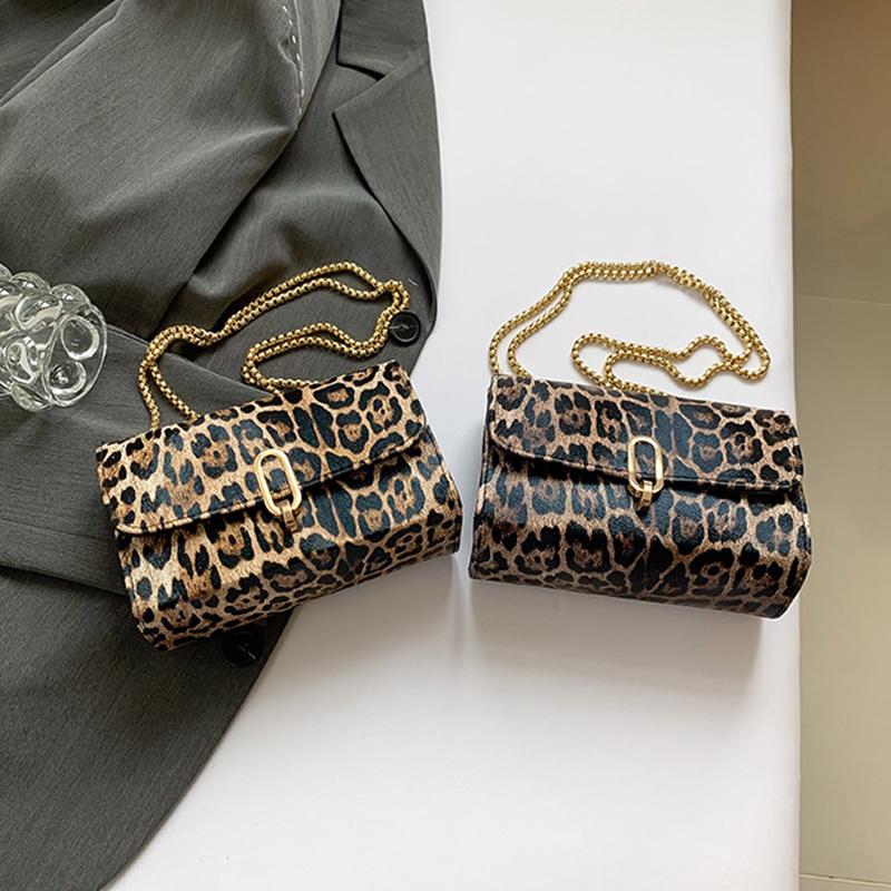 1 Pezzo Borsa a Tracolla Mini Flap Stampa Leopardo da Donna con Catena Metallica Vintage in Ecopelle con Zip Borsa a Spalla alla Moda Piccola Borsa a Mano per Donna