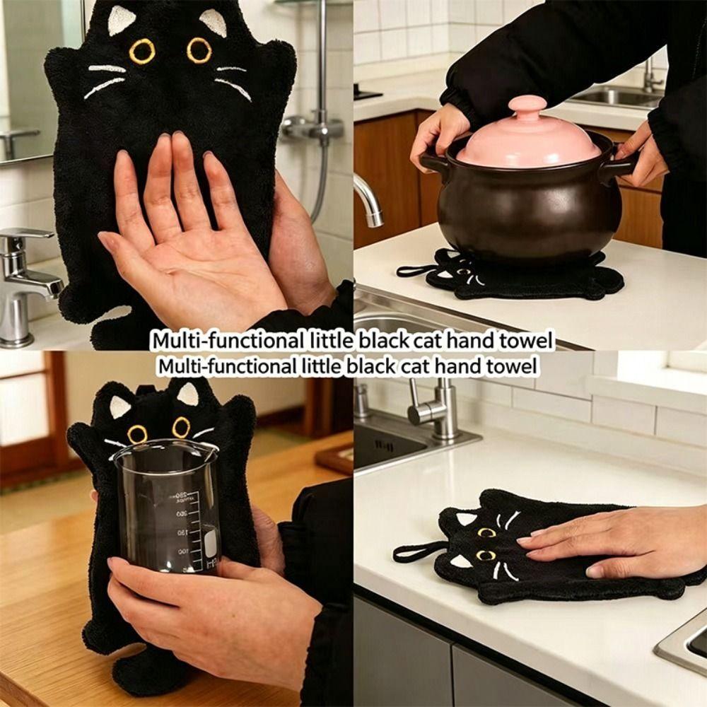Soft Black Cat Hand Towel Super-Absorbent Kitchen Cleaning Wipe Cloth  Kitchen