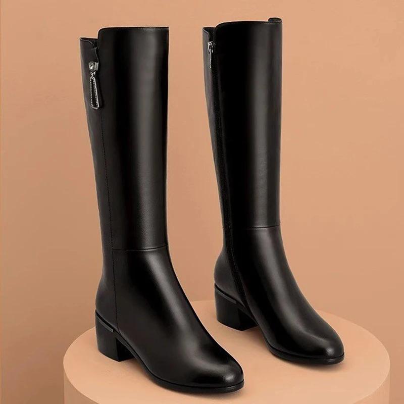 Fashion Designer Women Stretch Knee High Boots Elegant Low Heel Shoes Concise Long Botas De Mujer