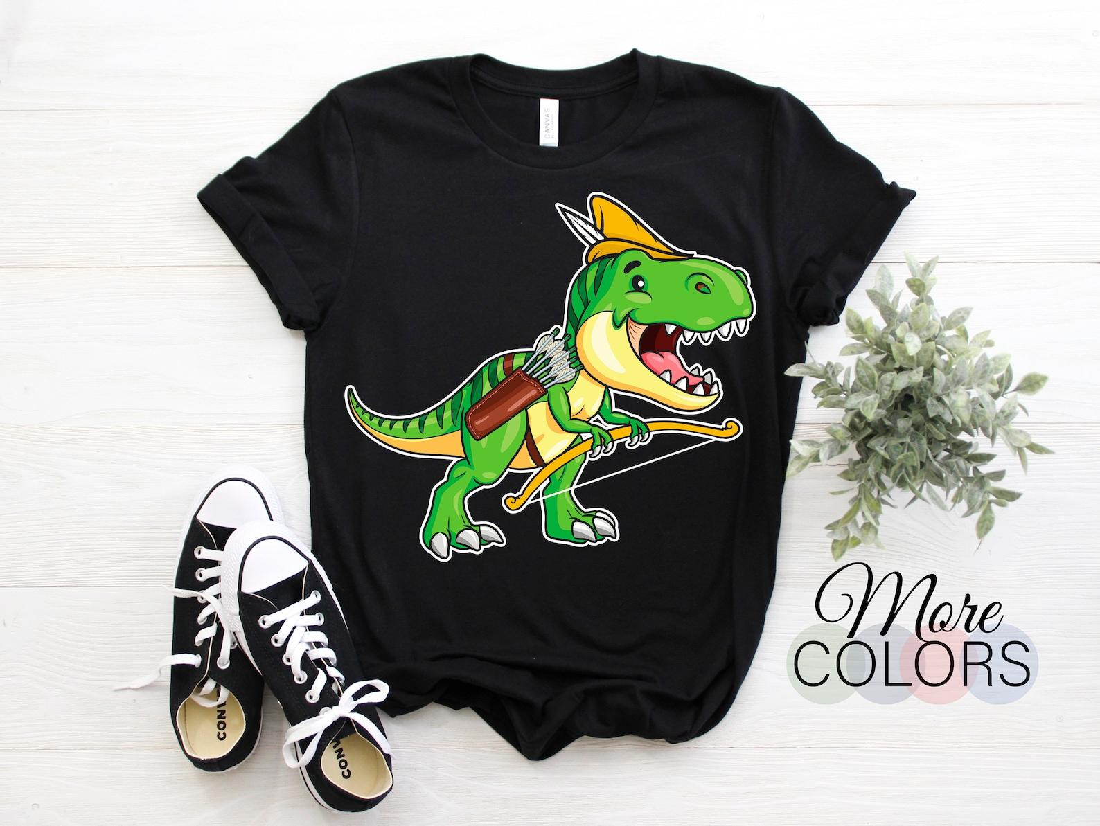 Archery T-Rex Archer Gift Outfit, Arrow Bow Sport Dino Dinosaurs Lover Present Funny T-Shirt, Boys Girls Bowman, Shooting Competition Team, 100