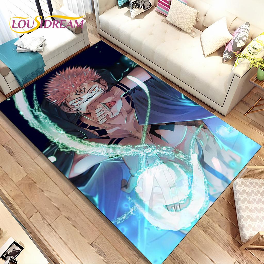 Tappeto Area Cartoon Anime Jujutsu Kaisen Grande, Tappeto per Soggiorno Camera da Letto Divano Zerbino Decorazione, Tappetino Antiscivolo per Bambini