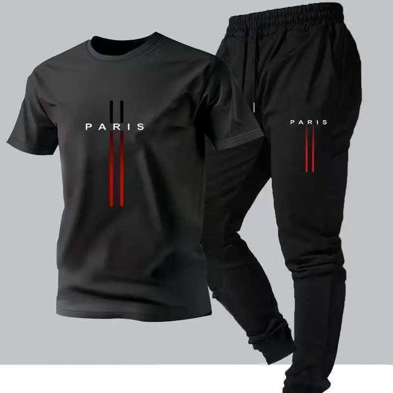 Men's Summer Casual Short Sleeve Sports Set: Handsome Loose Trousers Two-Piece Outfit