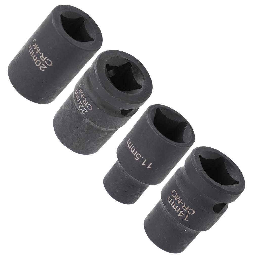 4st Bromsokshylssats 1 2in Fäste Verktyg för Borttagning av Bromsok 11.5mmx10pt 14mmx7pt 20mmx10pt 22mmx7pt