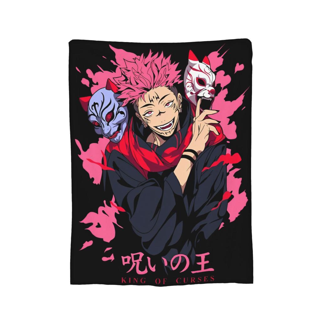Ryomen Sukuna Velvet Throw Blanket Jujutsu Kaisen Anime Blanket for Sofa Travel Lightweight Bedspread,