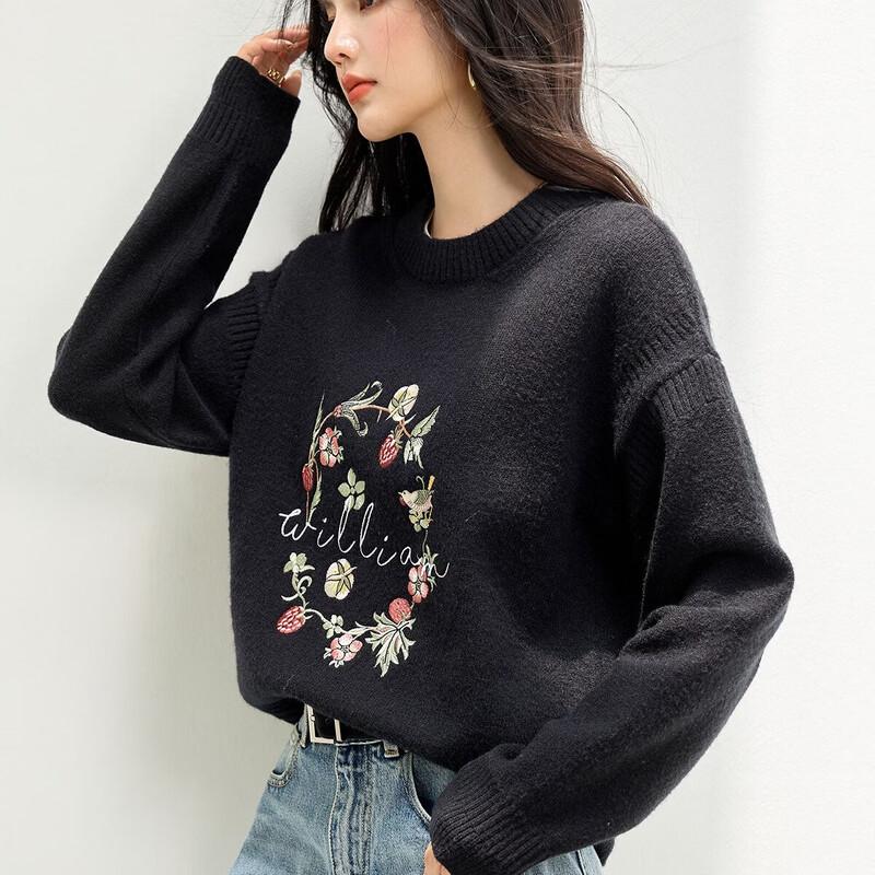 La Chapelle Artistic Embroidered Knit Sweater