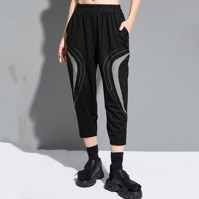 Schwarze hoch taillierte übergroße Vintage-Hose für den Sommer, lockere Cross-Hose für Damen