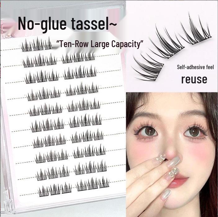 Ying Lier Natural Cluster Fox-Eye Eyelashes - Beginner-Friendly and Glue-Free