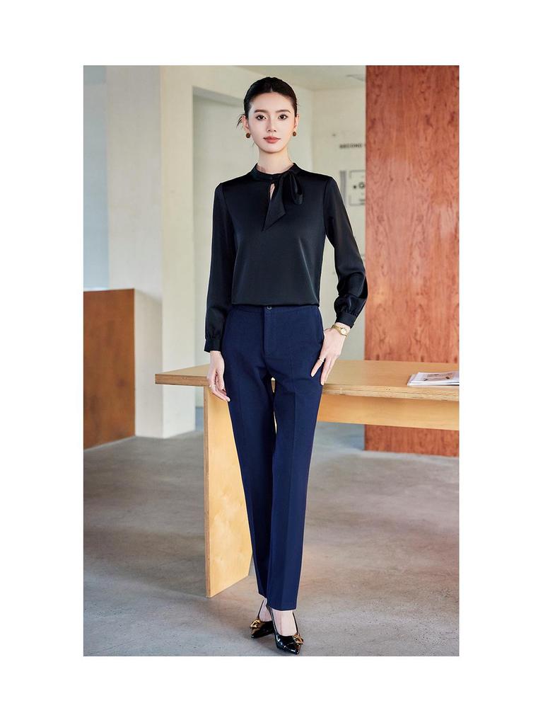 2025 Women's High-End Acetate Satin Workwear Jumpsuit: White Spring/Autumn Inner Layer Top