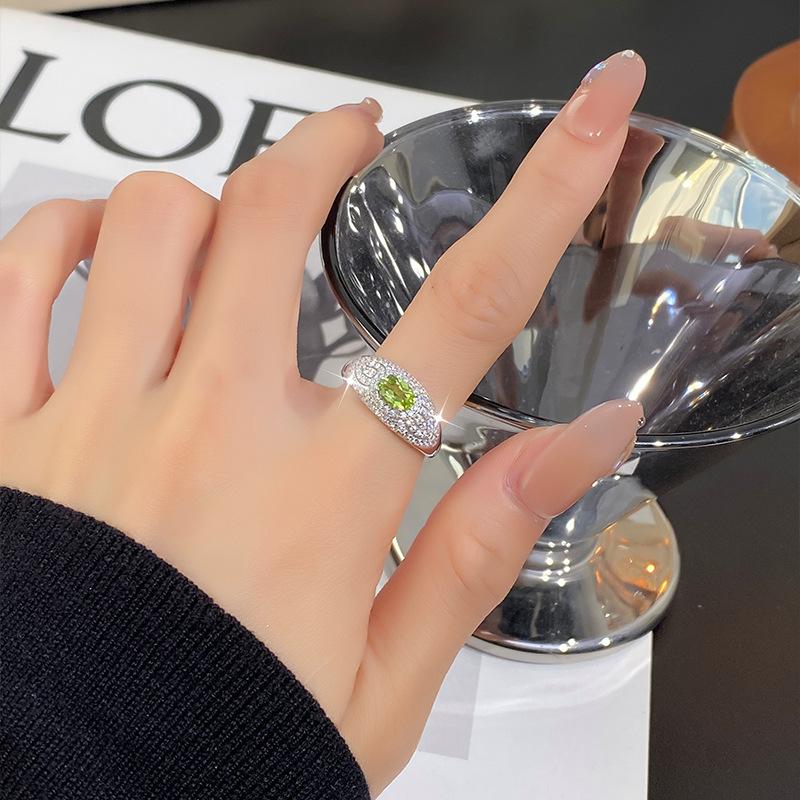 Natural Crystal Stone Jewelry S925 Sterling Silver Ring Women's Niche High-end Daily Gift Birthday Gift