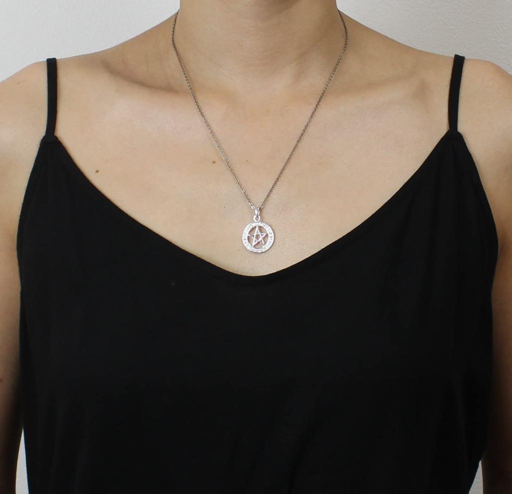 Pentagram Star Pendant with Zirconia, Sterling Silver 925