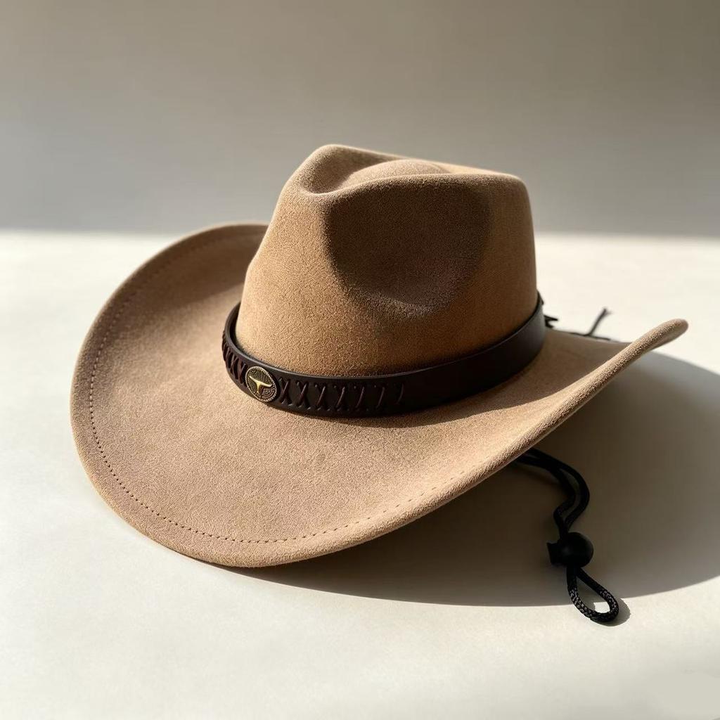Popular Western Cowboy Hat Men's and Women's Retro Ethnic Style Big-brimmed Knight Hat Suede Cowboy Hat