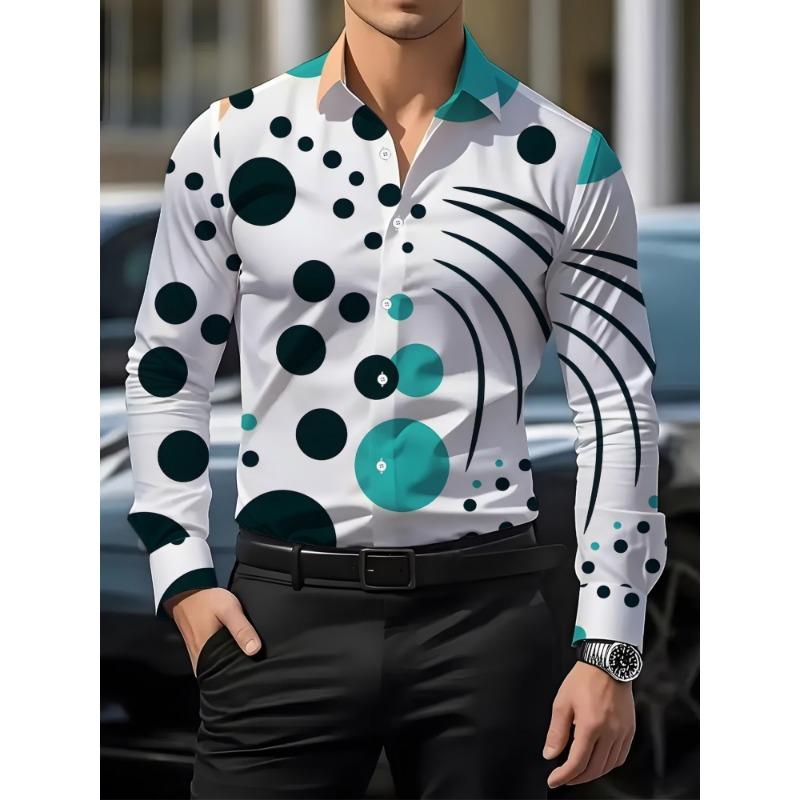Men's Polka Dot Collar Long Sleeved Shirt Casual Shirt European and American Trend Daily Commuting Formal Top