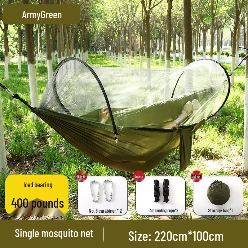 Quick-Open Double Parachute Cloth Hammock with Mosquito Net - Indoor/Outdoor Swing for One Person