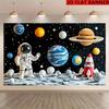 2D Outer Space Banner Astronaut On Moon with Planets and Rocket for Room Decoration