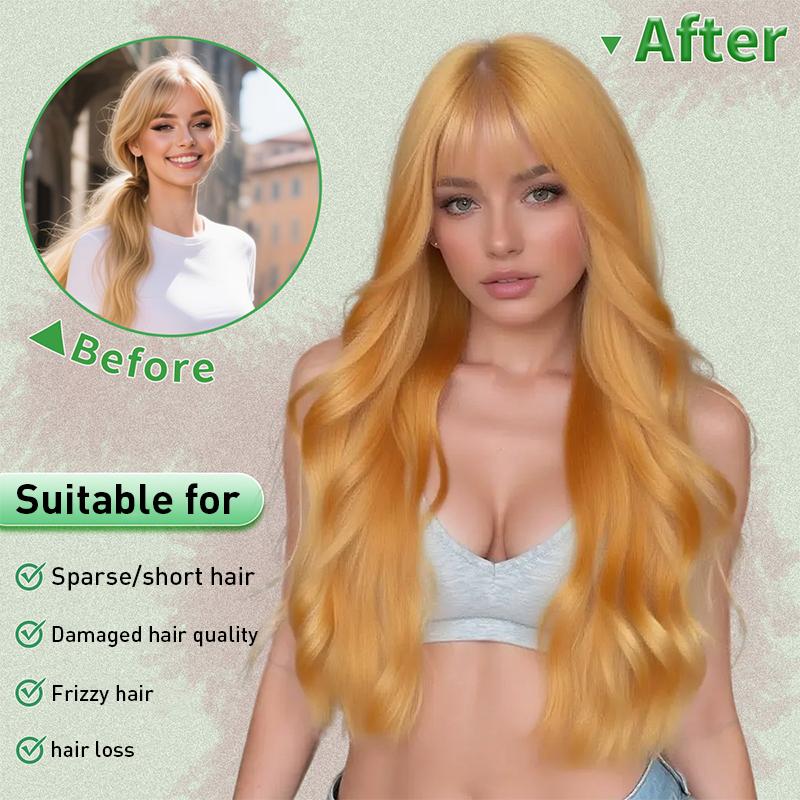 European and American Fashionable Women's Long Curly Hair Wig, Gold Bangs, Large Waves, High-temperature Silk Synthetic Wig Headband