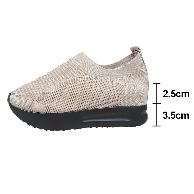 

Модные кроссовки на толстой подошве, увеличивающие рост, повседневные, для женщин, легкие, дышащие, вязаные, спортивные, женские, слипоны, кроссовки на платформе 42 бежевый