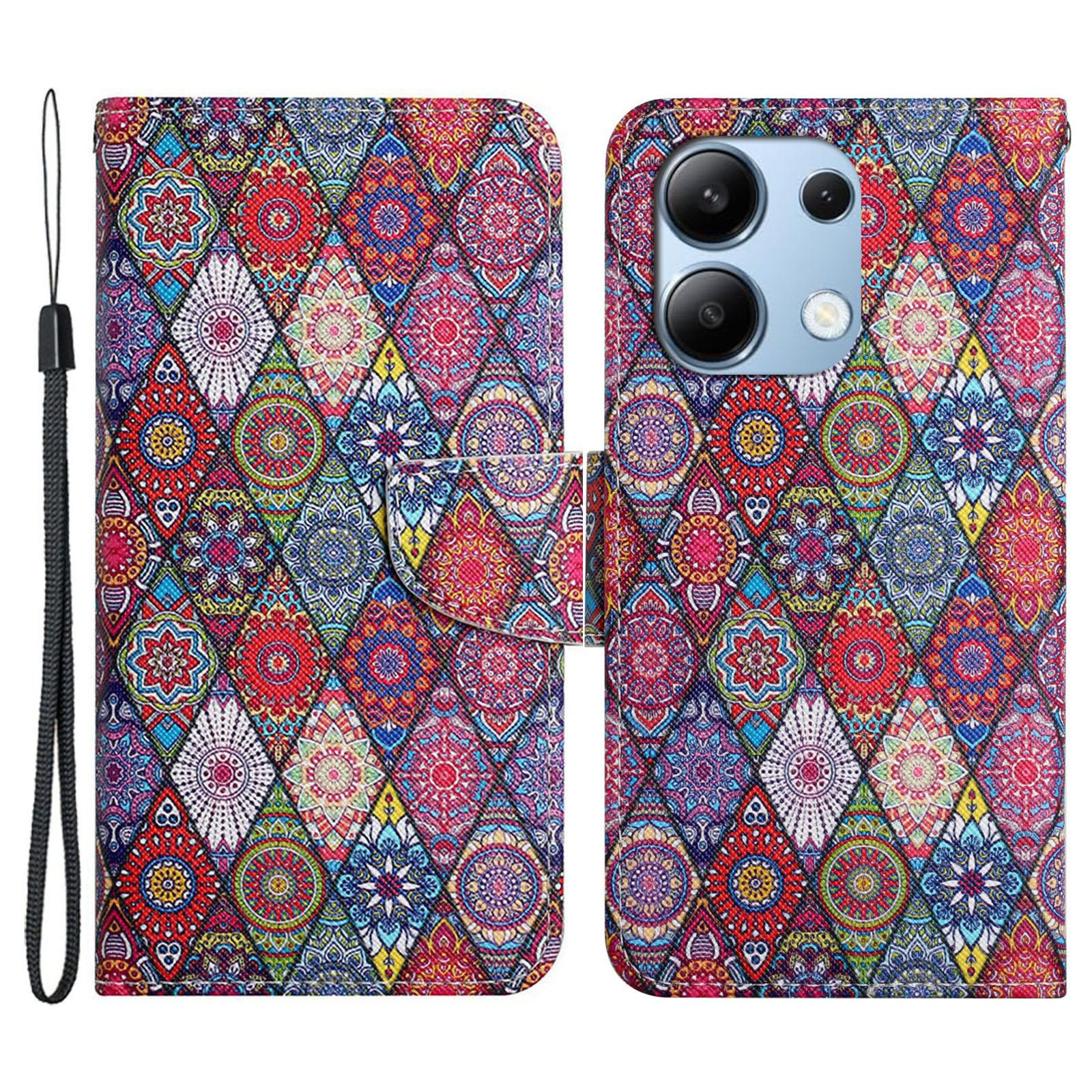 

For Xiaomi Redmi Note 13 4G Case PU Leather Stand Wallet Phone Cover Pattern Printing Kaleidoscope