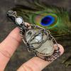 Prehnite, Moonstone Gemstone Copper Wire Wrap Jewelry Pendant 3.35"