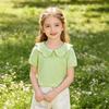 T-shirt da bambina a maniche corte con colletto e bordino in pizzo, top casual