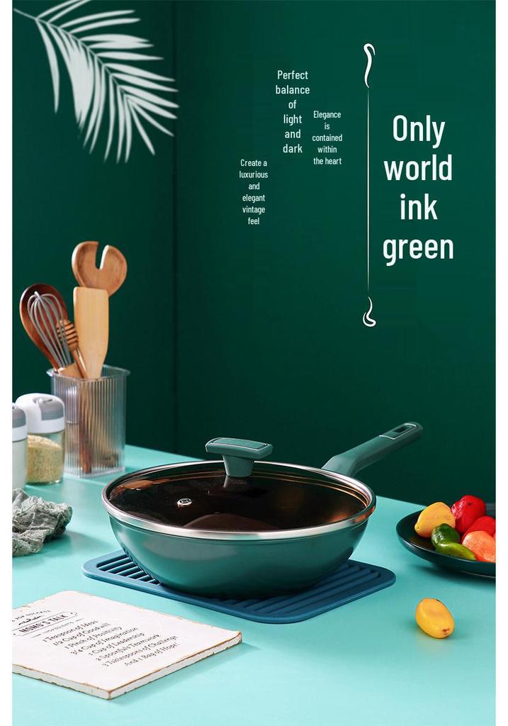 Shan Zu Light Green Ceramic Non-stick Frying Pan & Wok, Induction Compatible Flat Bottom