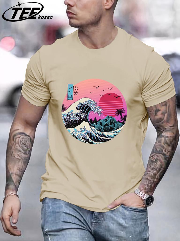 Tsunami And Sunset Are Both Beautiful Man TShirt Loose Cotton Retro Tee Trendy ONeck Short Sleeve Fashion Summer Casual Top