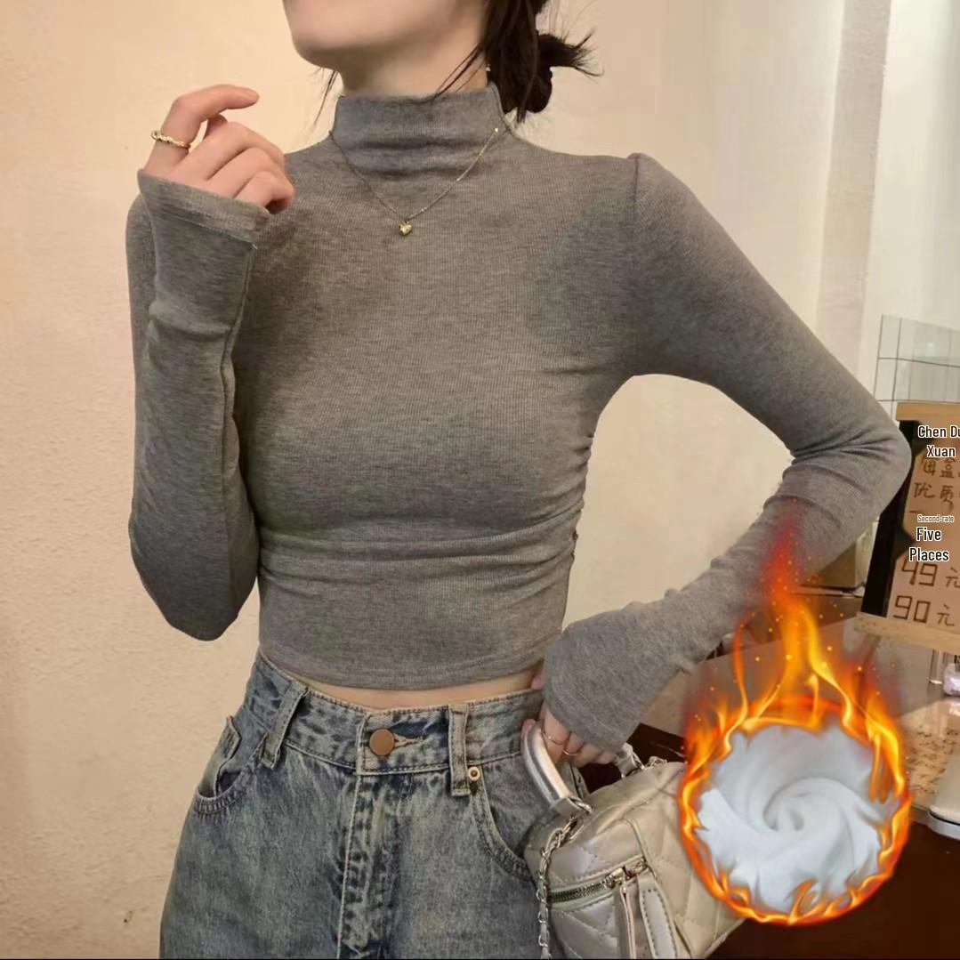 

Women s Slim Fit Pleated Thickened Base Layer T-Shirt - Autumn/Winter Small